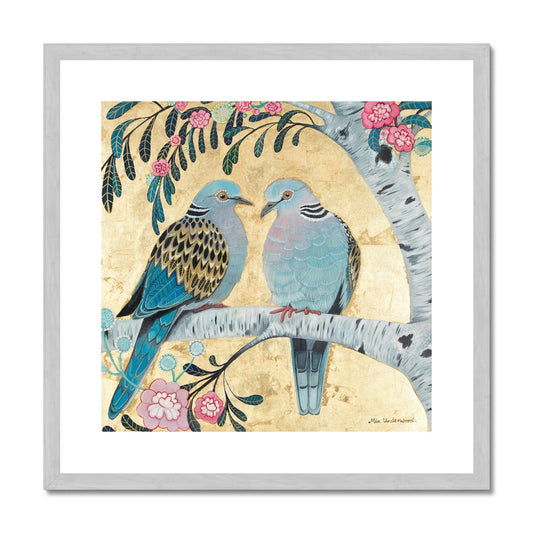 Summer Turtle Doves,  Antique Framed & Mounted Art Print